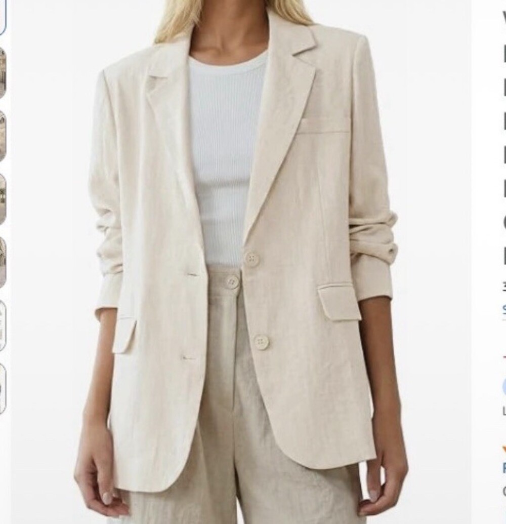 NWT Womens XL 12 Linen Blend Blazer Beige Oversized Lightweight Jacket Mina Self
